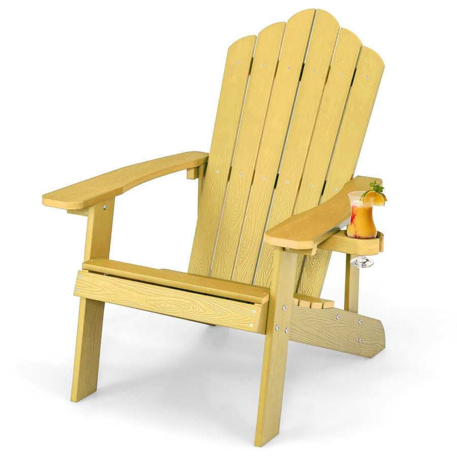 Patio HIPS Outdoor Weather Resistant Slatted Chair Adirondack Chair w/ Cup Holder Image 1