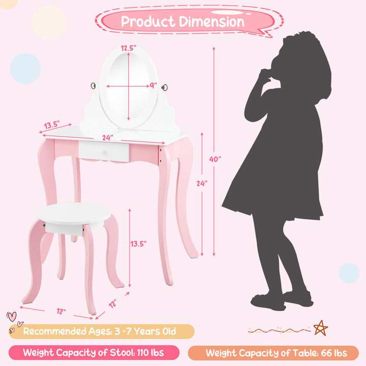 Pretend Kids Vanity Set Makeup Dressing Table 2-in-1 Mirror and Whiteboard Image 2