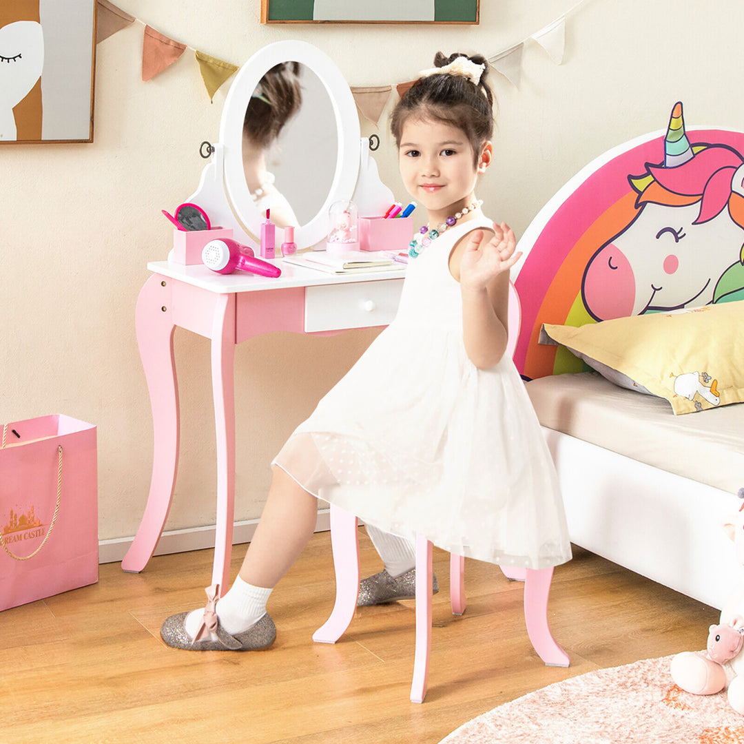 Pretend Kids Vanity Set Makeup Dressing Table 2-in-1 Mirror and Whiteboard Image 3