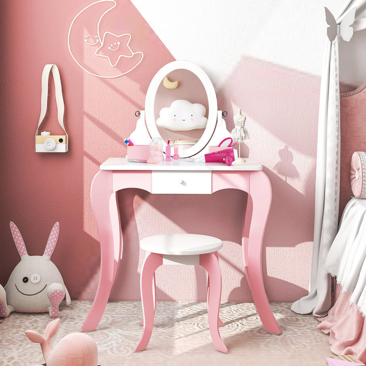 Pretend Kids Vanity Set Makeup Dressing Table 2-in-1 Mirror and Whiteboard Image 4