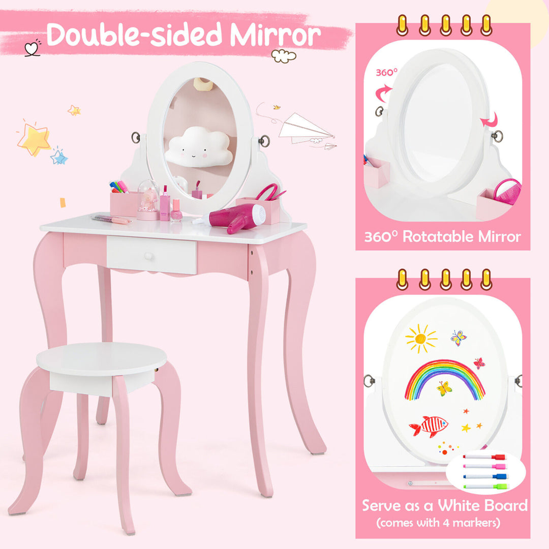 Pretend Kids Vanity Set Makeup Dressing Table 2-in-1 Mirror and Whiteboard Image 7