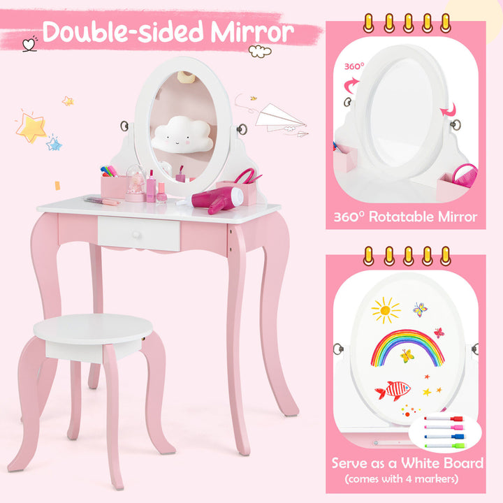 Pretend Kids Vanity Set Makeup Dressing Table 2-in-1 Mirror and Whiteboard Image 7