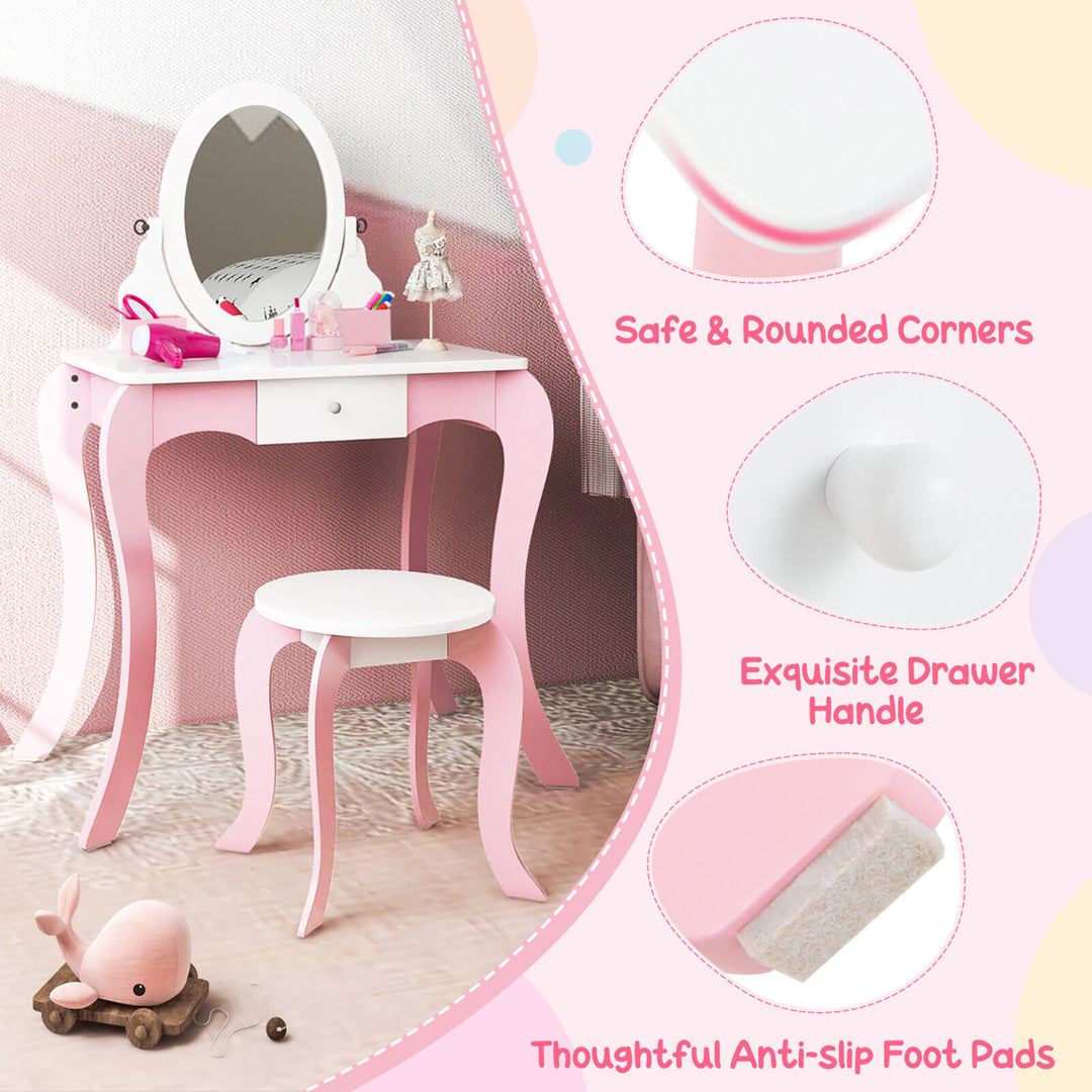 Pretend Kids Vanity Set Makeup Dressing Table 2-in-1 Mirror and Whiteboard Image 10