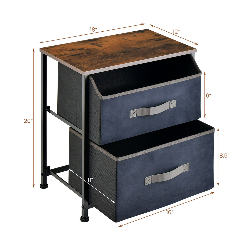 2PCS Nightstand End Side Table Dresser w/ 2 Pull-out Fabric Drawers for Bedroom Image 2