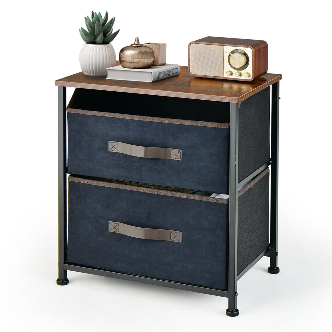 Nightstand End Side Table Dresser with 2 Pull-out Fabric Drawers for Bedroom Image 1