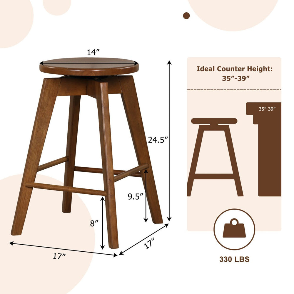 Set of 4 Swivel Round Bar Stools Counter Height Dining Chairs w/ Rubber Wood Legs Image 2