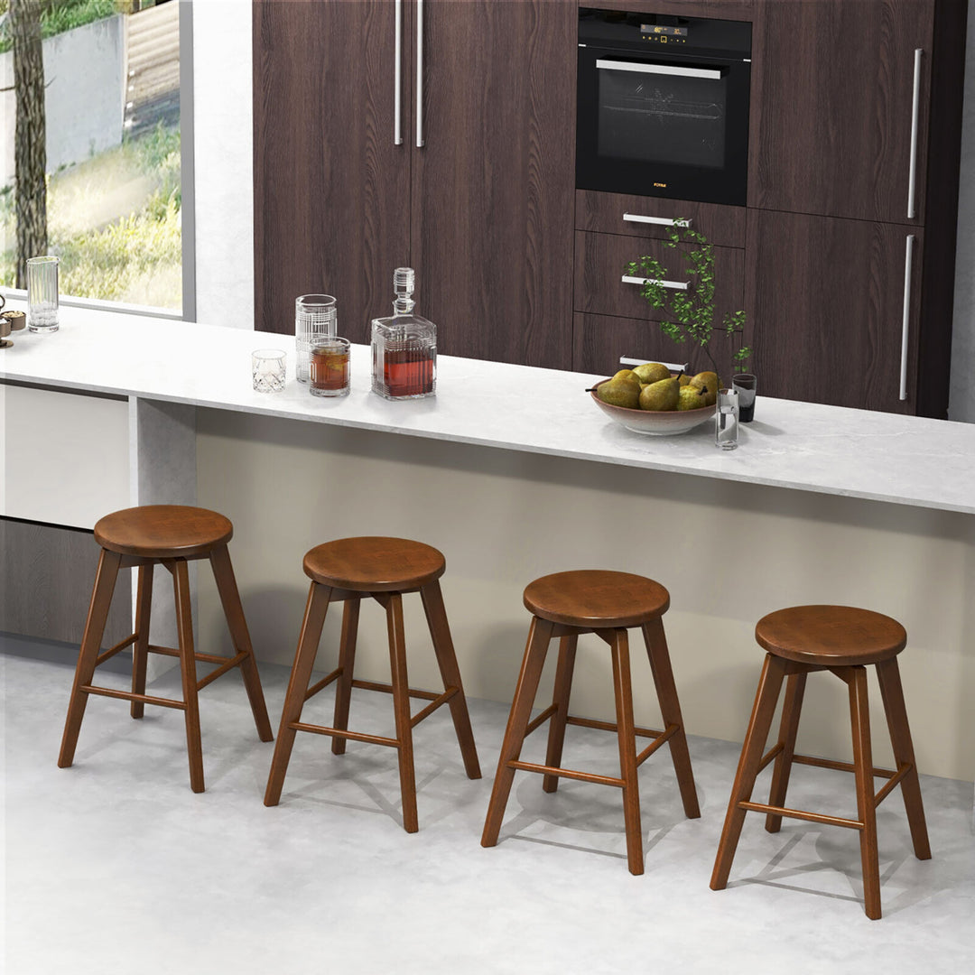 Set of 4 Swivel Round Bar Stools Counter Height Dining Chairs w/ Rubber Wood Legs Image 3