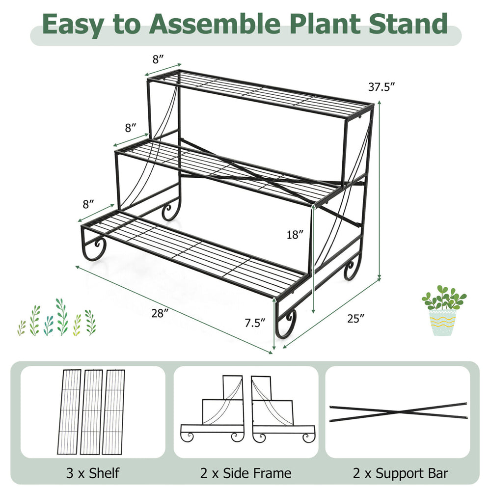 3-Tier Metal Shelf Ladder Shaped Plant Stand Flower Pot Display Rack Organizer Image 2