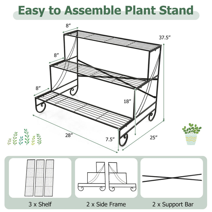 3-Tier Metal Shelf Ladder Shaped Plant Stand Flower Pot Display Rack Organizer Image 2