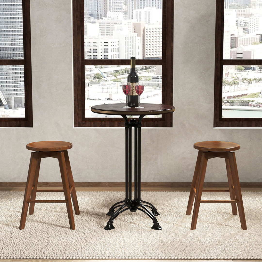 Set of 4 Swivel Round Bar Stools Counter Height Dining Chairs w/ Rubber Wood Legs Image 4