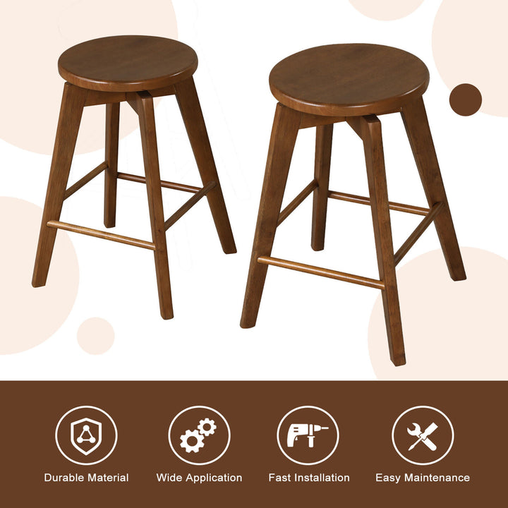 Set of 4 Swivel Round Bar Stools Counter Height Dining Chairs w/ Rubber Wood Legs Image 6