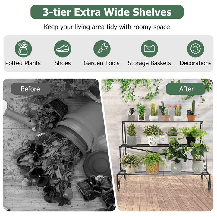 3-Tier Metal Shelf Ladder Shaped Plant Stand Flower Pot Display Rack Organizer Image 5