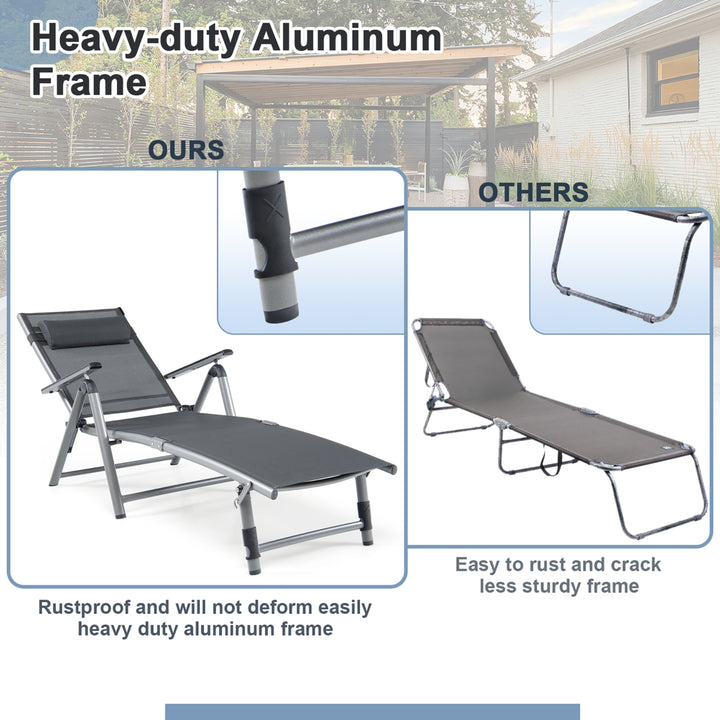 2PCS Patio Lounge Chair Rustproof Aluminum Folding Chaise w/ Adjustable Backrest and Footrest Image 8