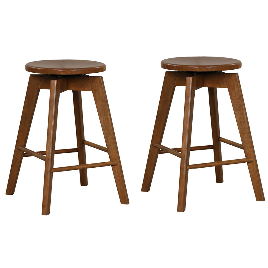 Set of 2 Swivel Round Bar Stools Counter Height Dining Chairs w/ Rubber Wood Legs Image 1