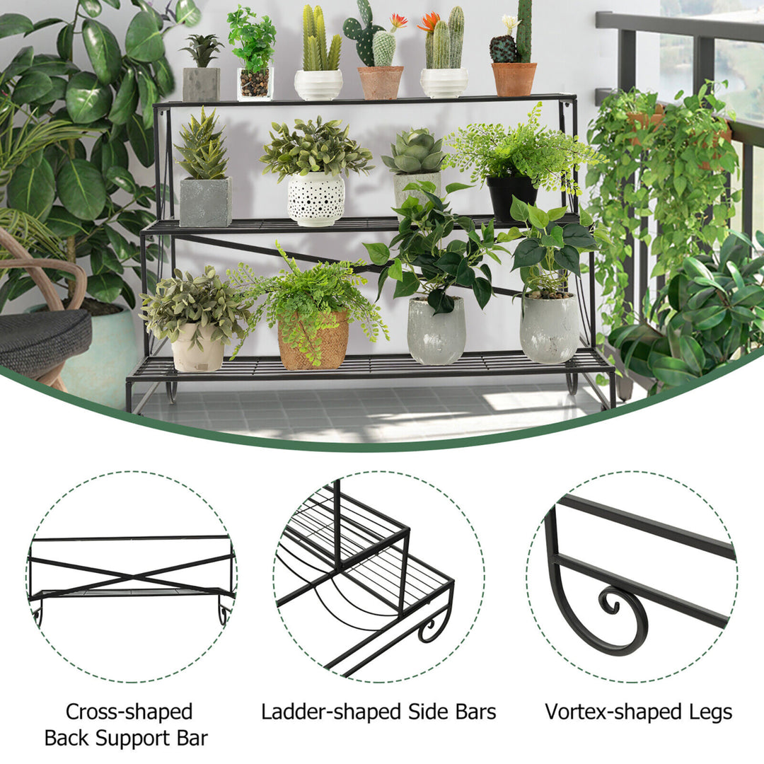 3-Tier Metal Shelf Ladder Shaped Plant Stand Flower Pot Display Rack Organizer Image 9