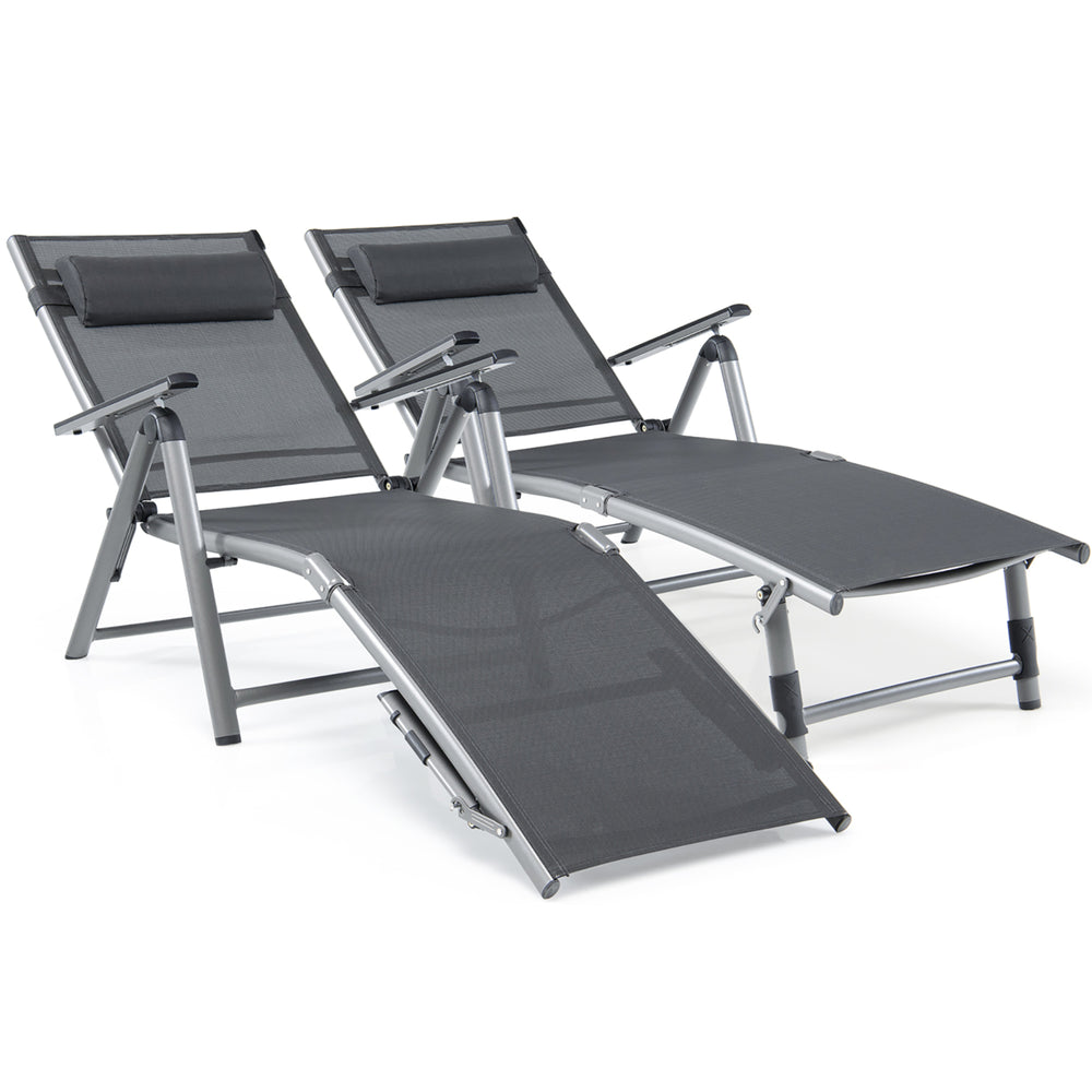 2PCS Patio Lounge Chair Rustproof Aluminum Folding Chaise w/ Adjustable Backrest and Footrest Image 2