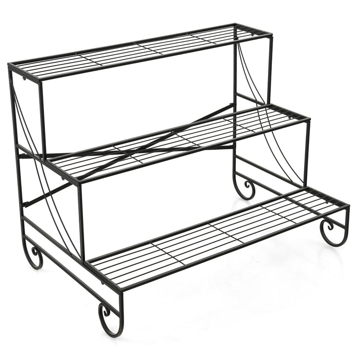 3-Tier Metal Shelf Ladder Shaped Plant Stand Flower Pot Display Rack Organizer Image 10