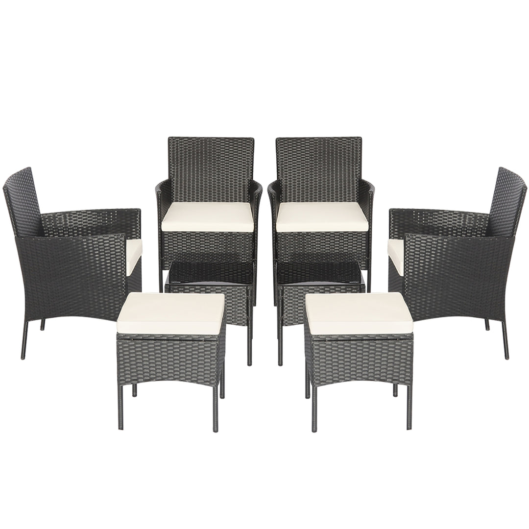 8PCS Outdoor Conversation Furniture Set Patio PE Rattan Sofa Set w/ Tables and Ottoman Image 9