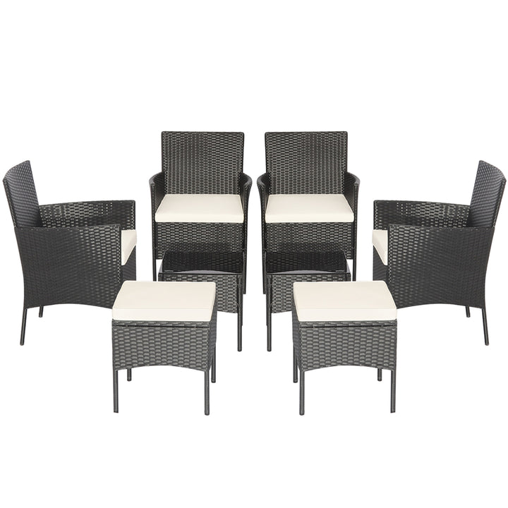 8PCS Outdoor Conversation Furniture Set Patio PE Rattan Sofa Set w/ Tables and Ottoman Image 9