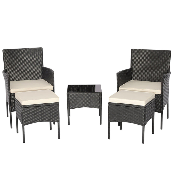 5PCS Outdoor Rattan Wicker Sofa Set Patio Conversation Set w/ 2 Ottomans Image 7