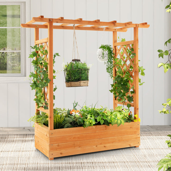 Raised Garden Bed Planter Box w/ Side and Top Trellis for Vine Climbing Plants Image 3