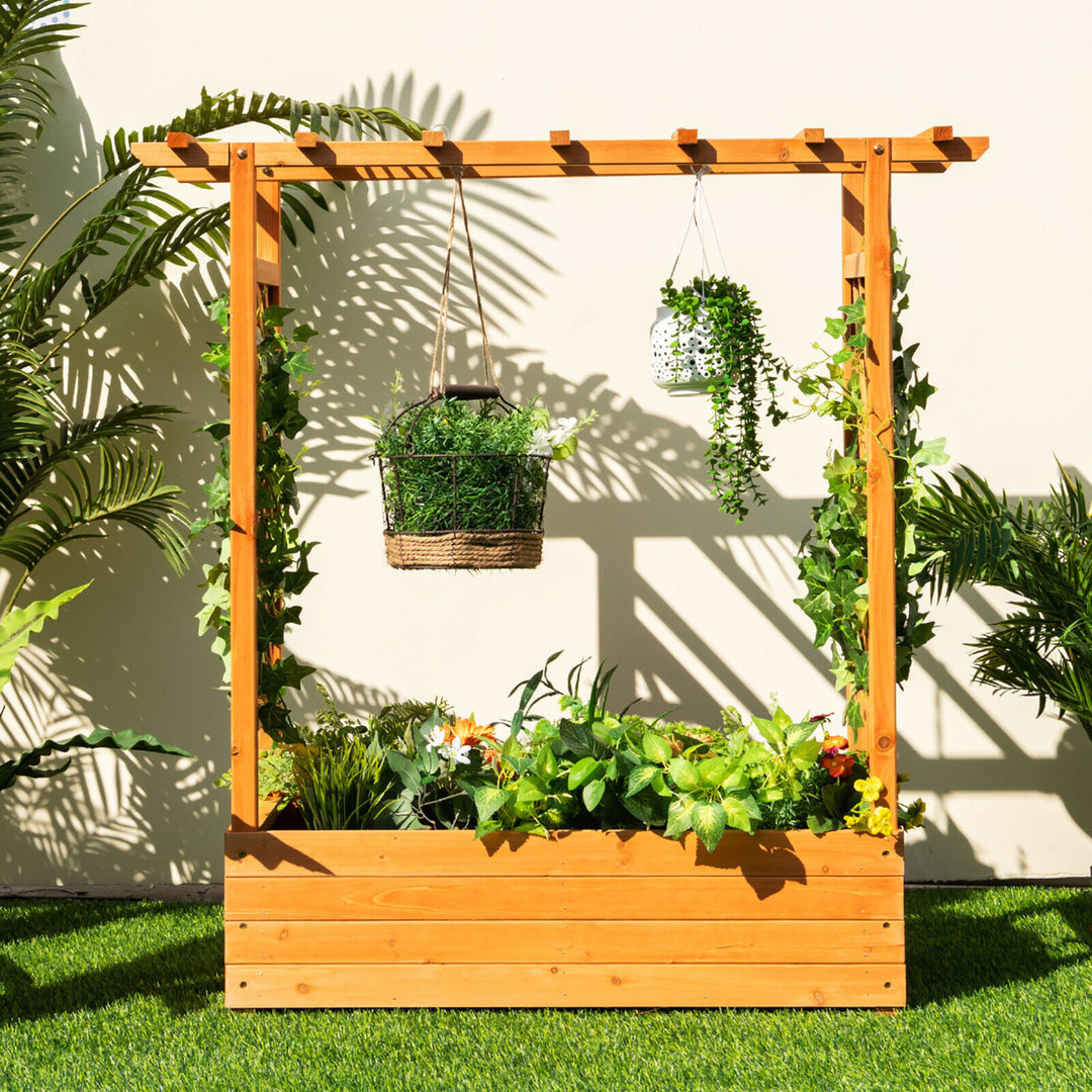 Raised Garden Bed Planter Box w/ Side and Top Trellis for Vine Climbing Plants Image 4