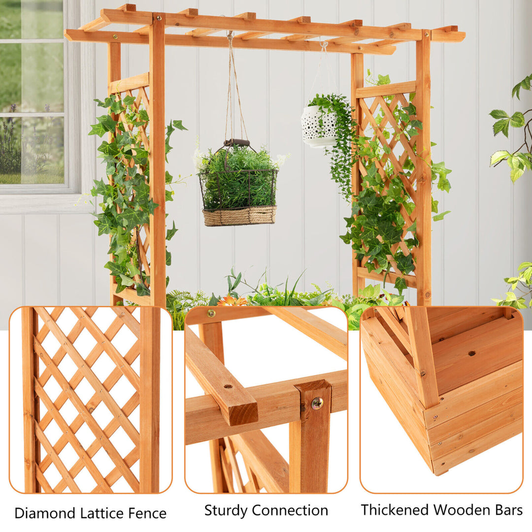 Raised Garden Bed Planter Box w/ Side and Top Trellis for Vine Climbing Plants Image 9