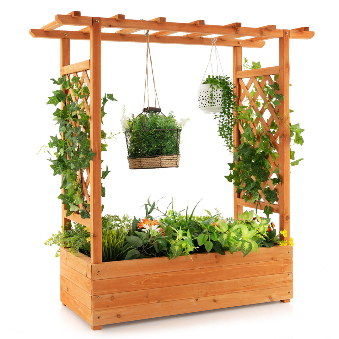 Raised Garden Bed Planter Box w/ Side and Top Trellis for Vine Climbing Plants Image 10