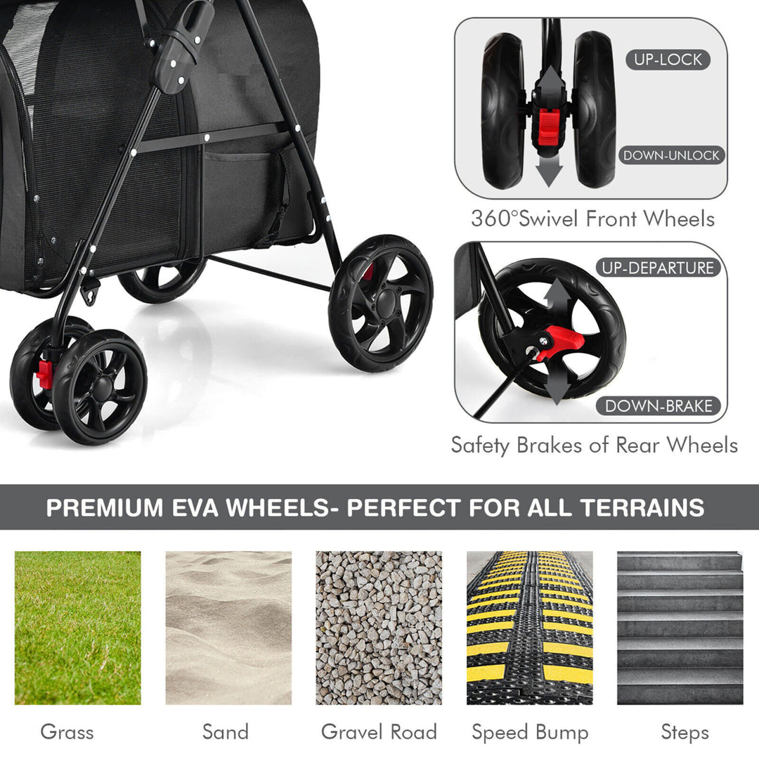 4-in-1 Double Pet Stroller w/ Detachable Carrier Travel Carriage for Cats Black Image 6