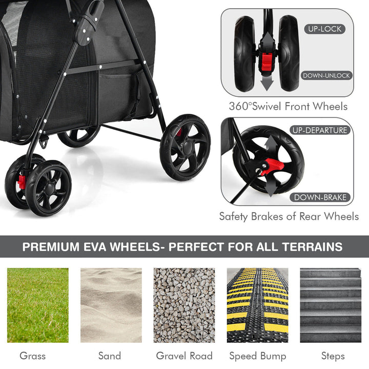 4-in-1 Double Pet Stroller w/ Detachable Carrier Travel Carriage for Cats Black Image 6