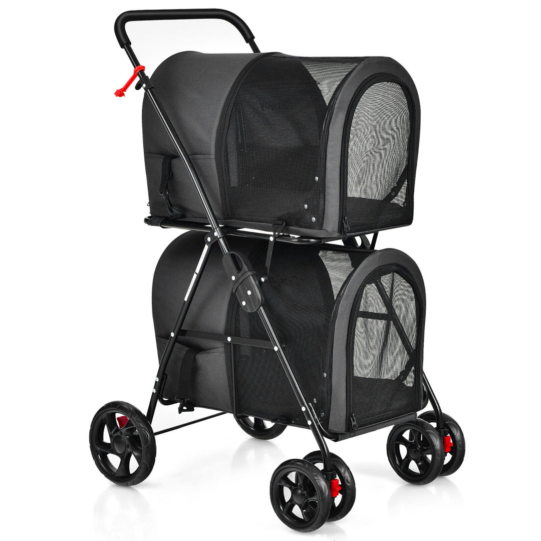 4-in-1 Double Pet Stroller w/ Detachable Carrier Travel Carriage for Cats Black Image 9