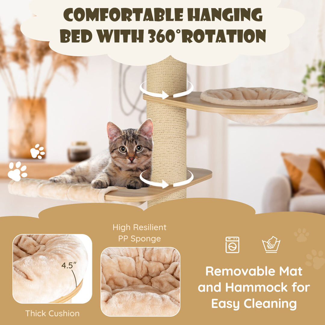 75 Modern Cat Tree Multi-Level Large Cat Tower w/ Hammocks Beige Image 6