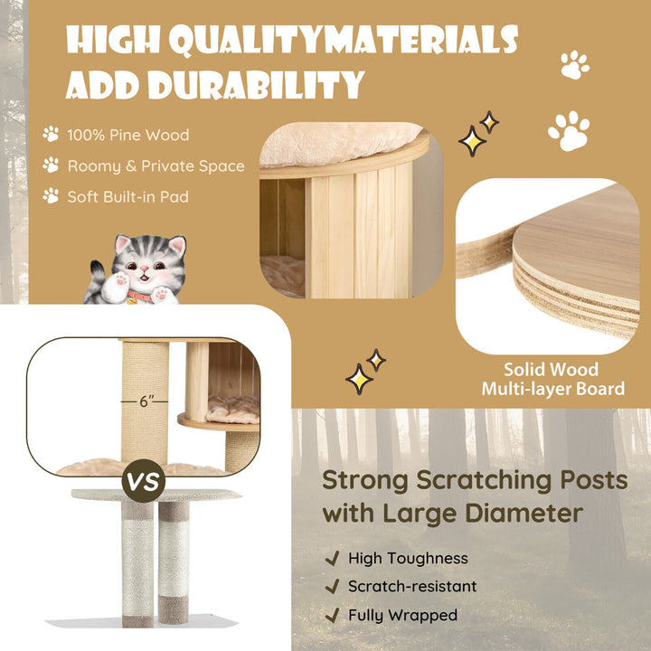 75 Modern Cat Tree Multi-Level Large Cat Tower w/ Hammocks Beige Image 8