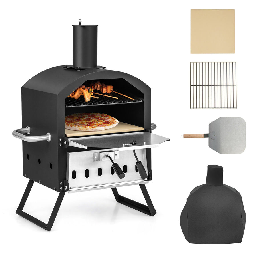 2-layer Outdoor Wood Fired Pizza Oven w/ Anti-scalding Handles and Waterproof Cover Image 1