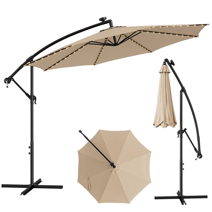 10 FT Offset Patio Umbrella Solar Powered Cantilever Umbrella w/ 112 LED Lights Image 1