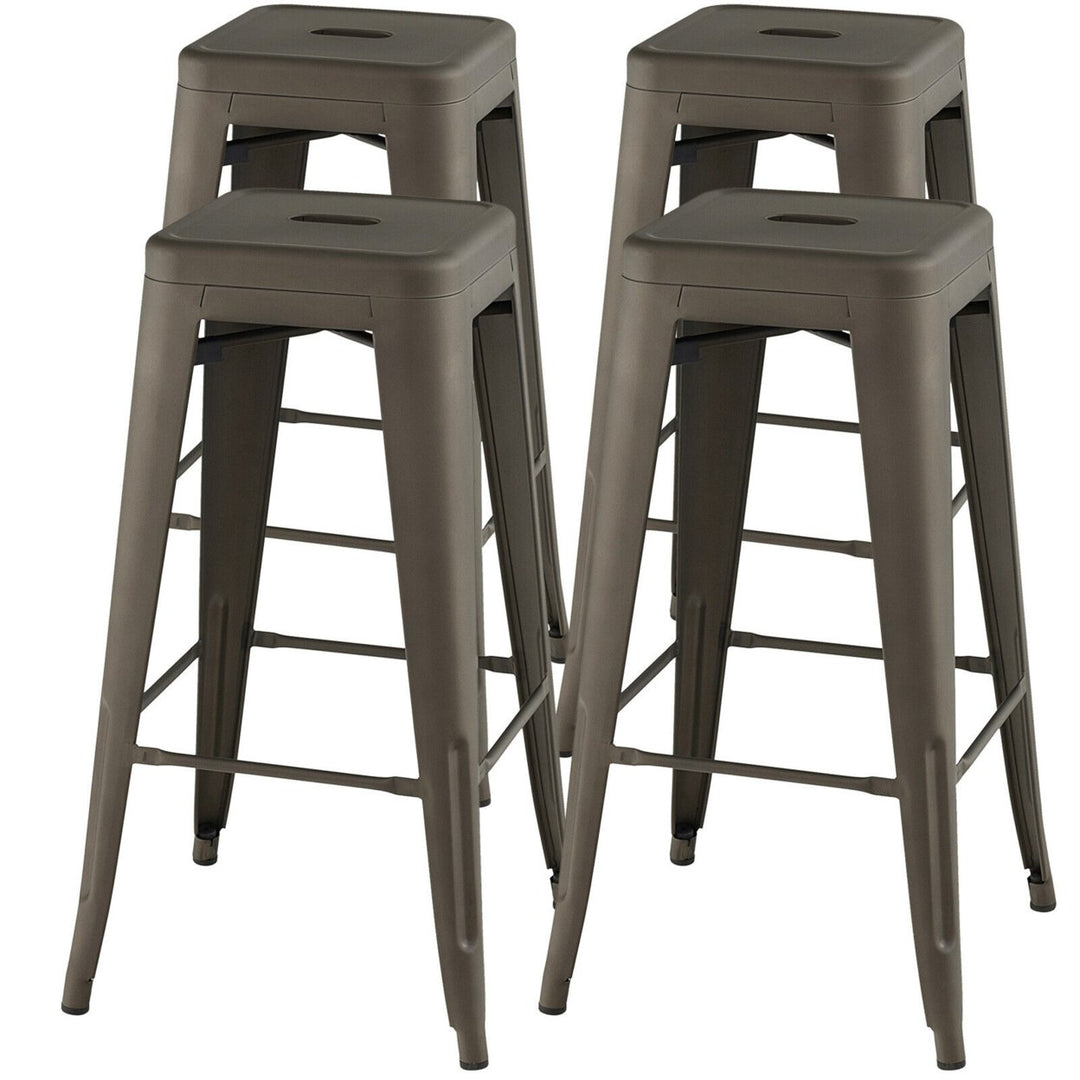 30 Set of 4 Stackable Backless Metal Bar Stools w/ Footrest for Kitchen Image 5