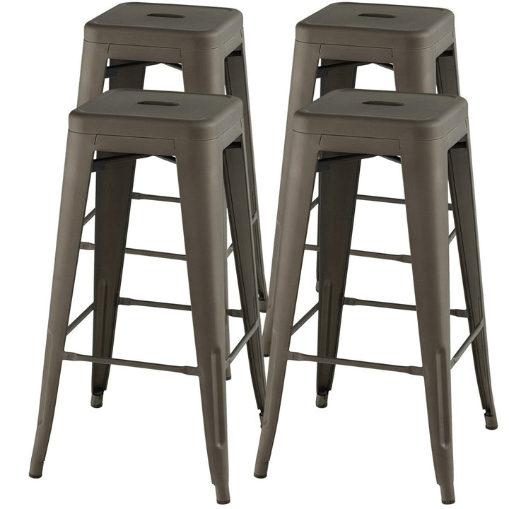 30 Set of 4 Stackable Backless Metal Bar Stools w/ Footrest for Kitchen Image 5