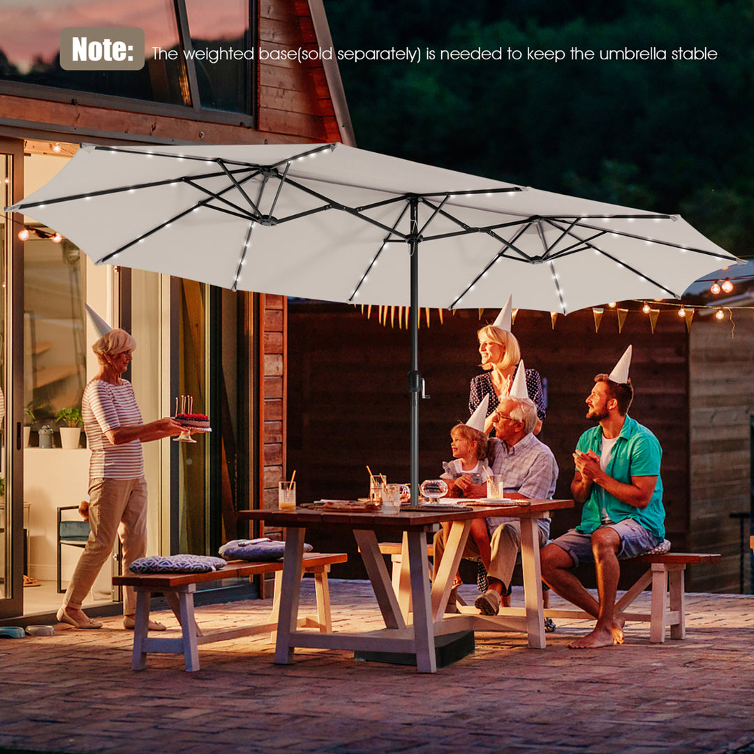 15Ft Solar LED Patio Outdoor Double-Sided Umbrella w/ 48 Lights Crank Image 4