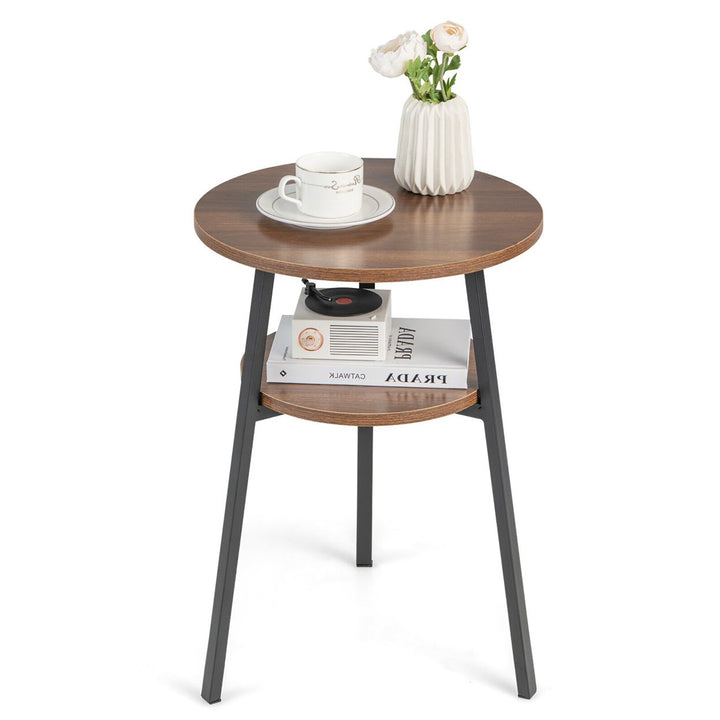 2-tier Accent Coffee Tea Table Nightstand Bedside Table w/ Storage Shelf Image 1