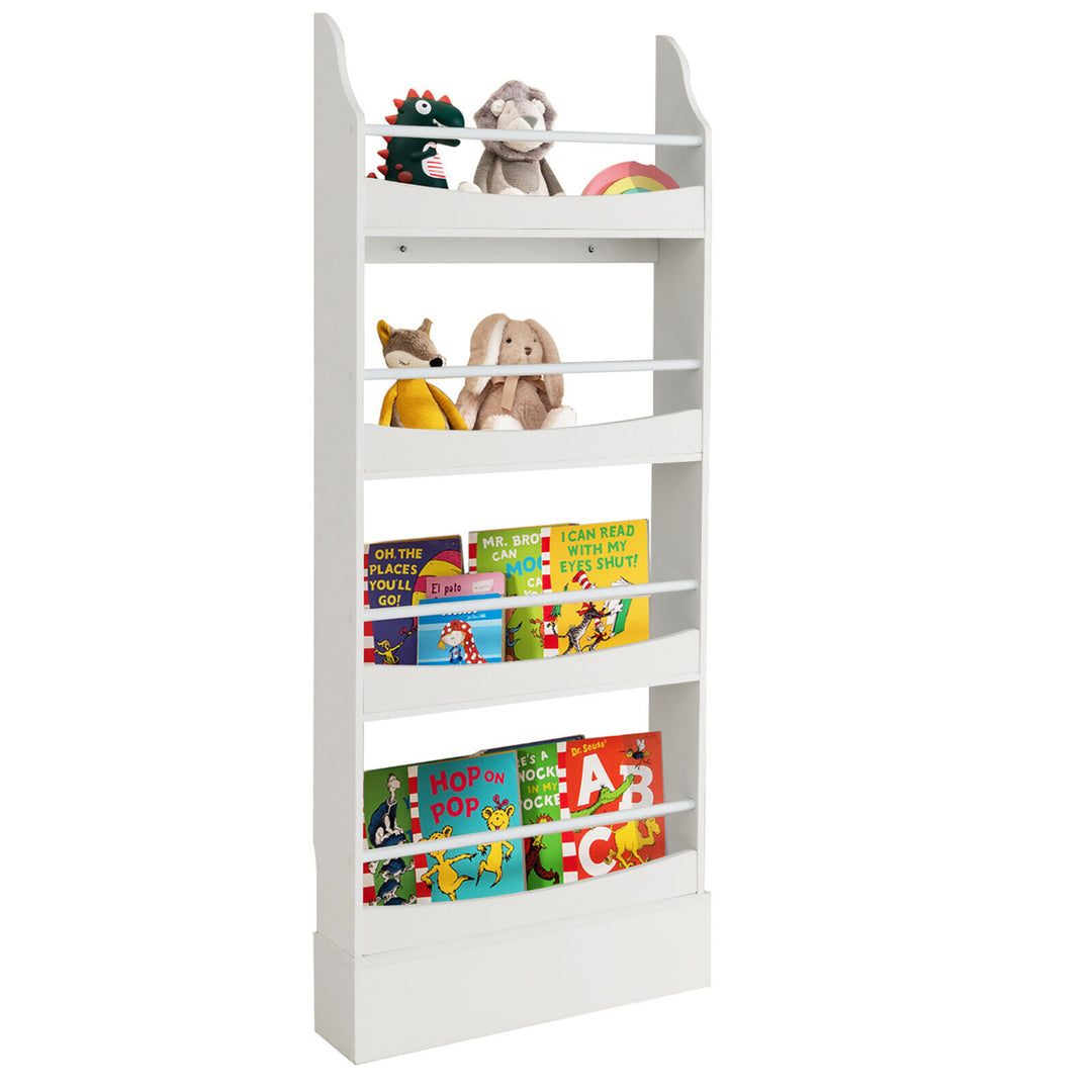 4-Tier Kids Bookshelf Toy Storage Bookcase Rack Wall w/ Anti-toppling Kits Image 1