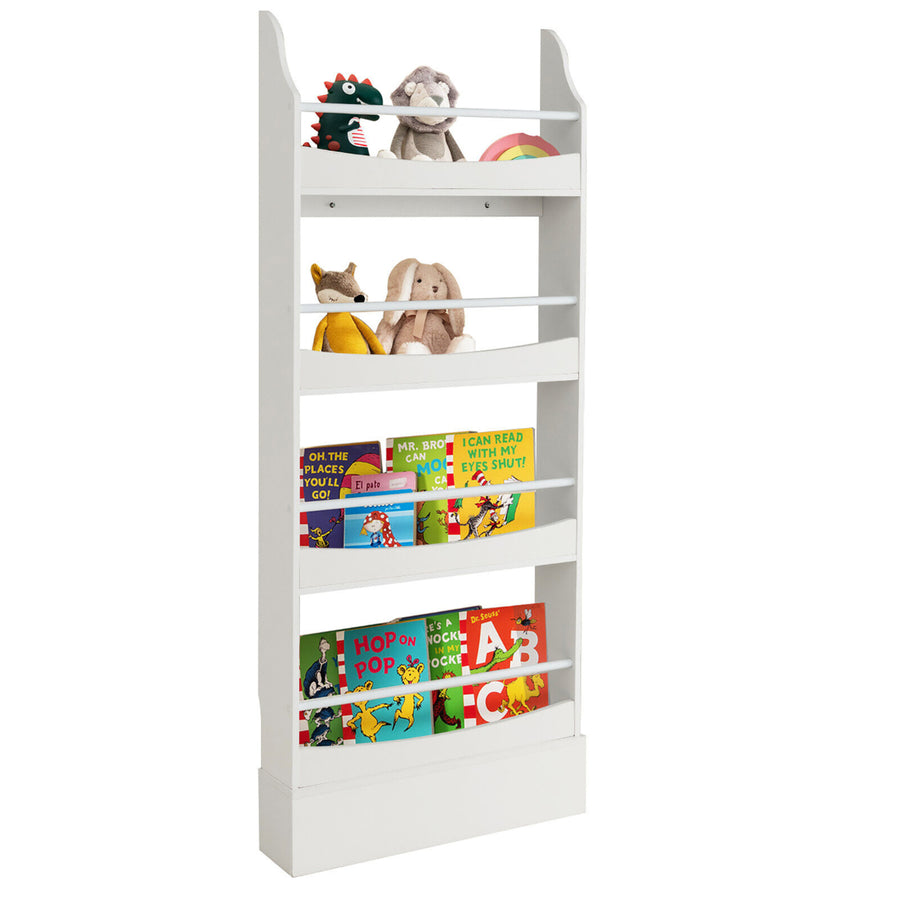 4-Tier Kids Bookshelf Toy Storage Bookcase Rack Wall w/ Anti-toppling Kits Image 1