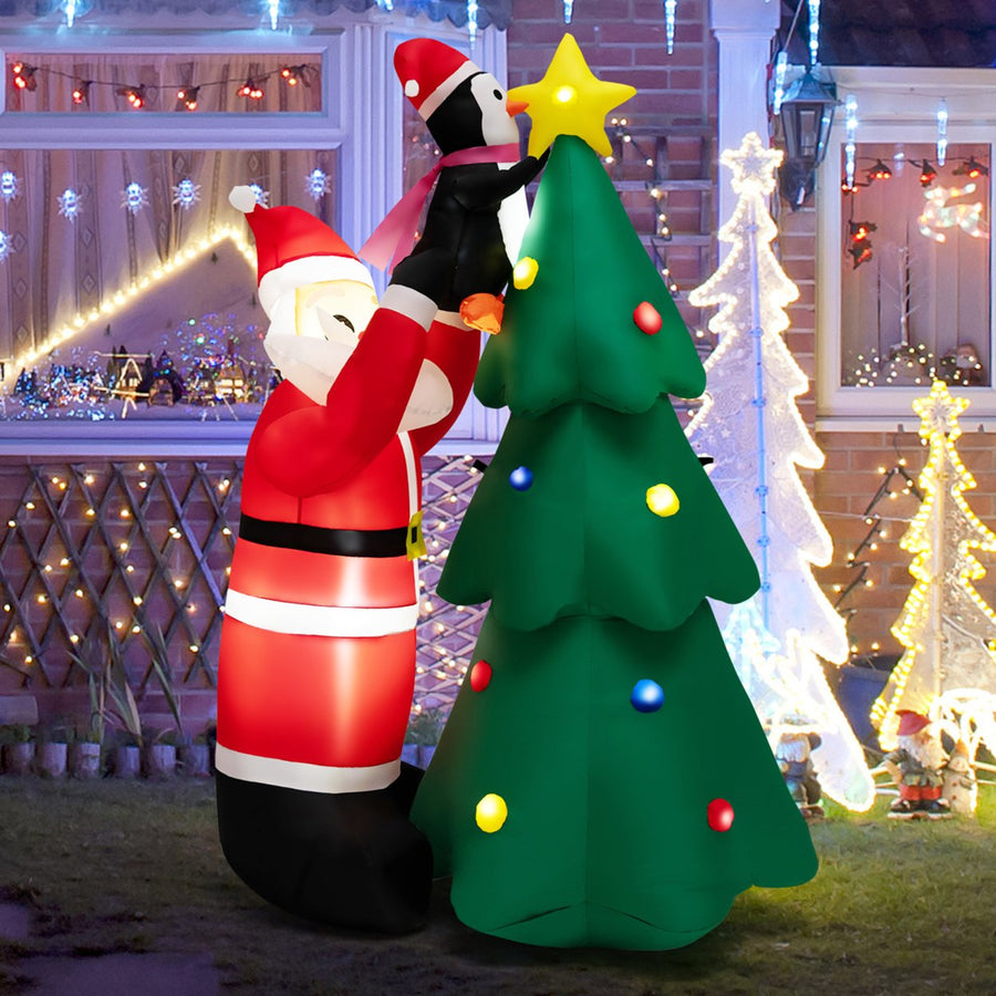 6FT Christmas Inflatable Tree Santa Claus and Penguin Decor w/ Air Blower and LED Lights Image 1