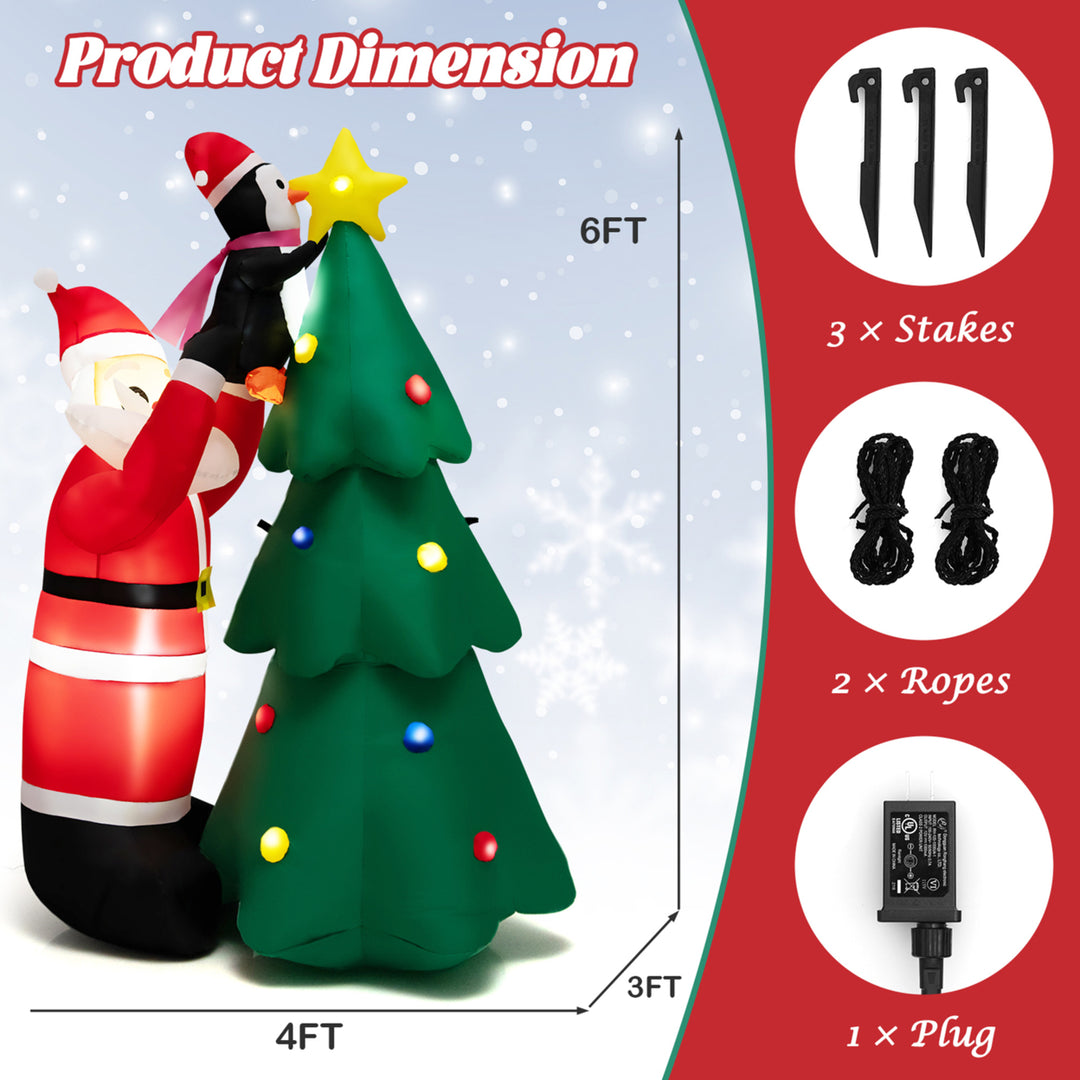 6FT Christmas Inflatable Tree Santa Claus and Penguin Decor w/ Air Blower and LED Lights Image 2