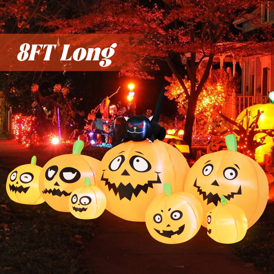 8FT Halloween Pumpkins Stack Decor Inflatable Pumpkin Station w/ LED Lights Image 3