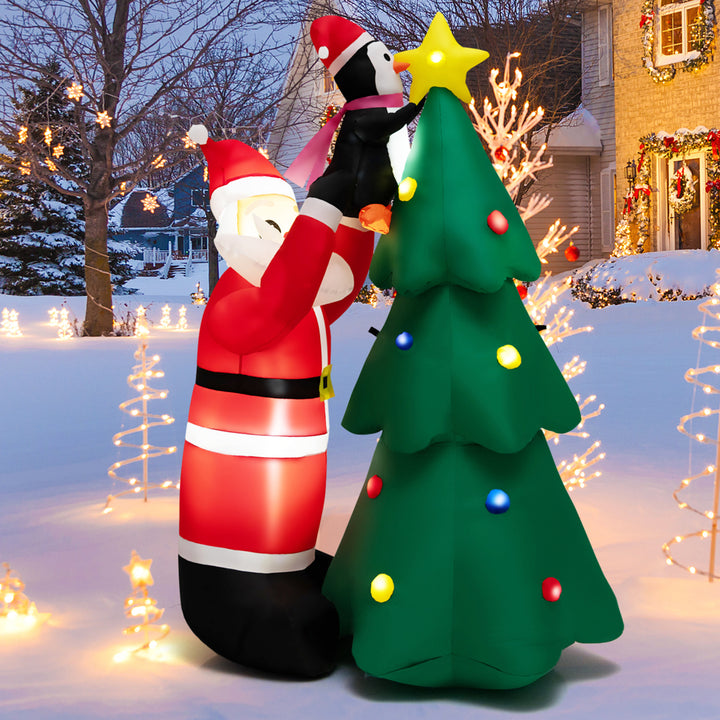 6FT Christmas Inflatable Tree Santa Claus and Penguin Decor w/ Air Blower and LED Lights Image 3