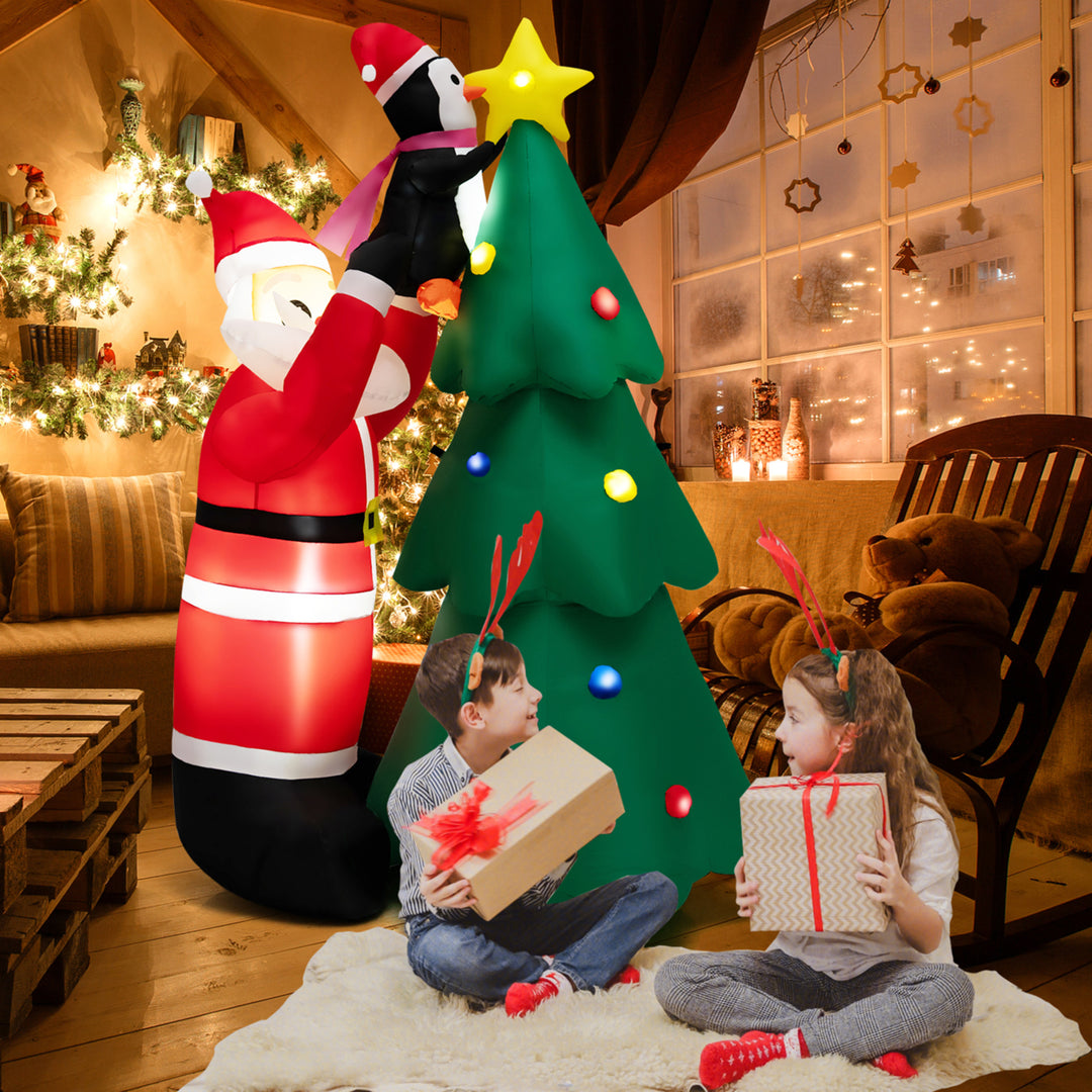 6FT Christmas Inflatable Tree Santa Claus and Penguin Decor w/ Air Blower and LED Lights Image 4