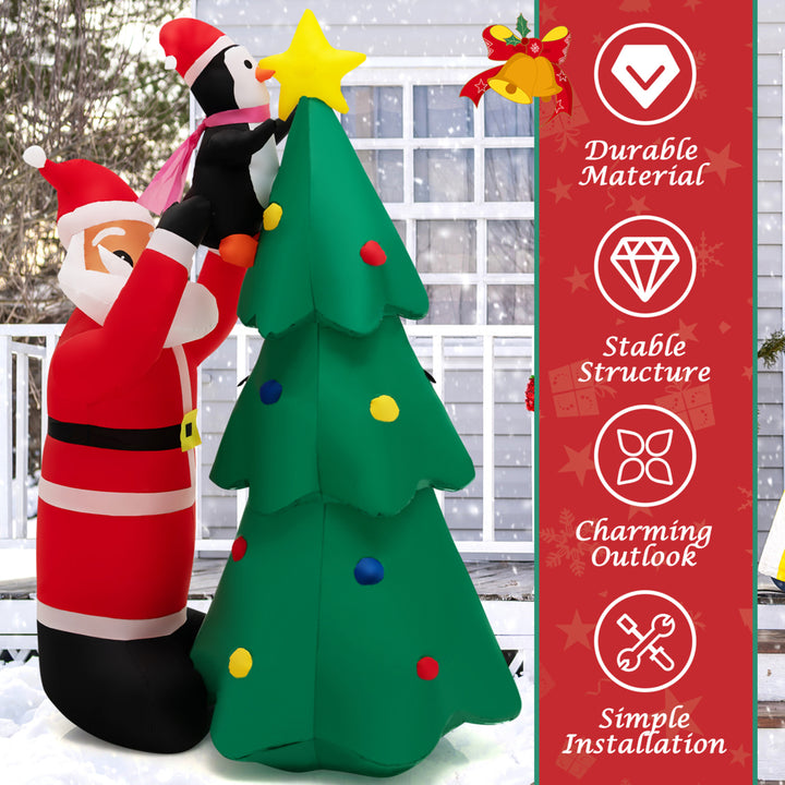 6FT Christmas Inflatable Tree Santa Claus and Penguin Decor w/ Air Blower and LED Lights Image 5