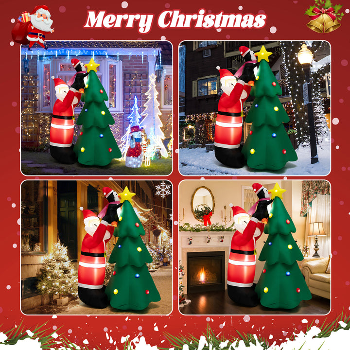 6FT Christmas Inflatable Tree Santa Claus and Penguin Decor w/ Air Blower and LED Lights Image 6