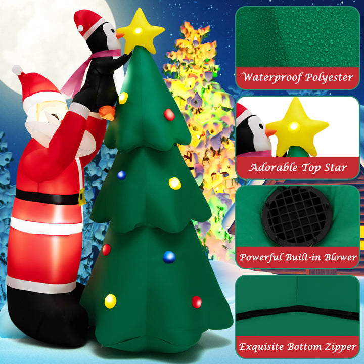 6FT Christmas Inflatable Tree Santa Claus and Penguin Decor w/ Air Blower and LED Lights Image 9