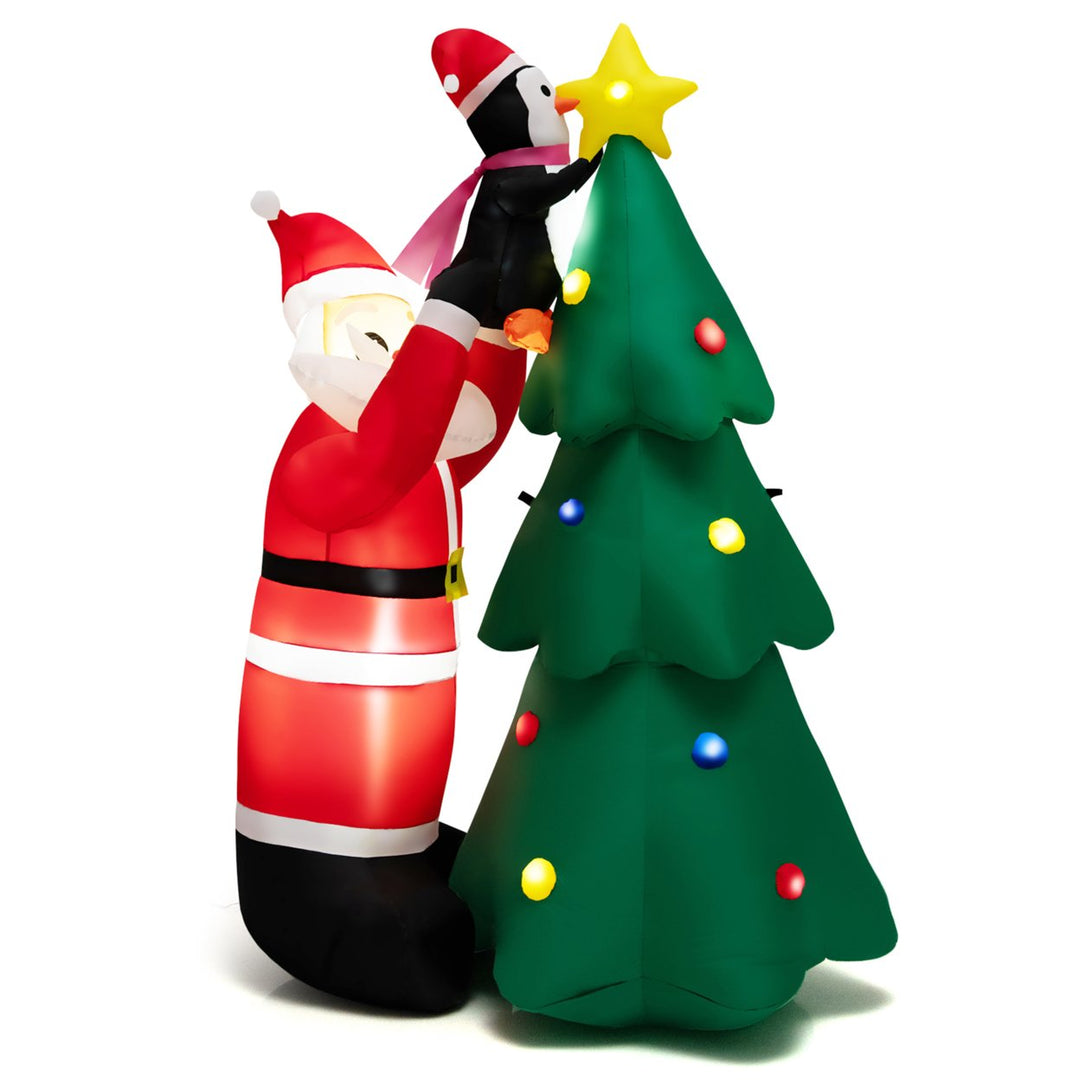 6FT Christmas Inflatable Tree Santa Claus and Penguin Decor w/ Air Blower and LED Lights Image 10